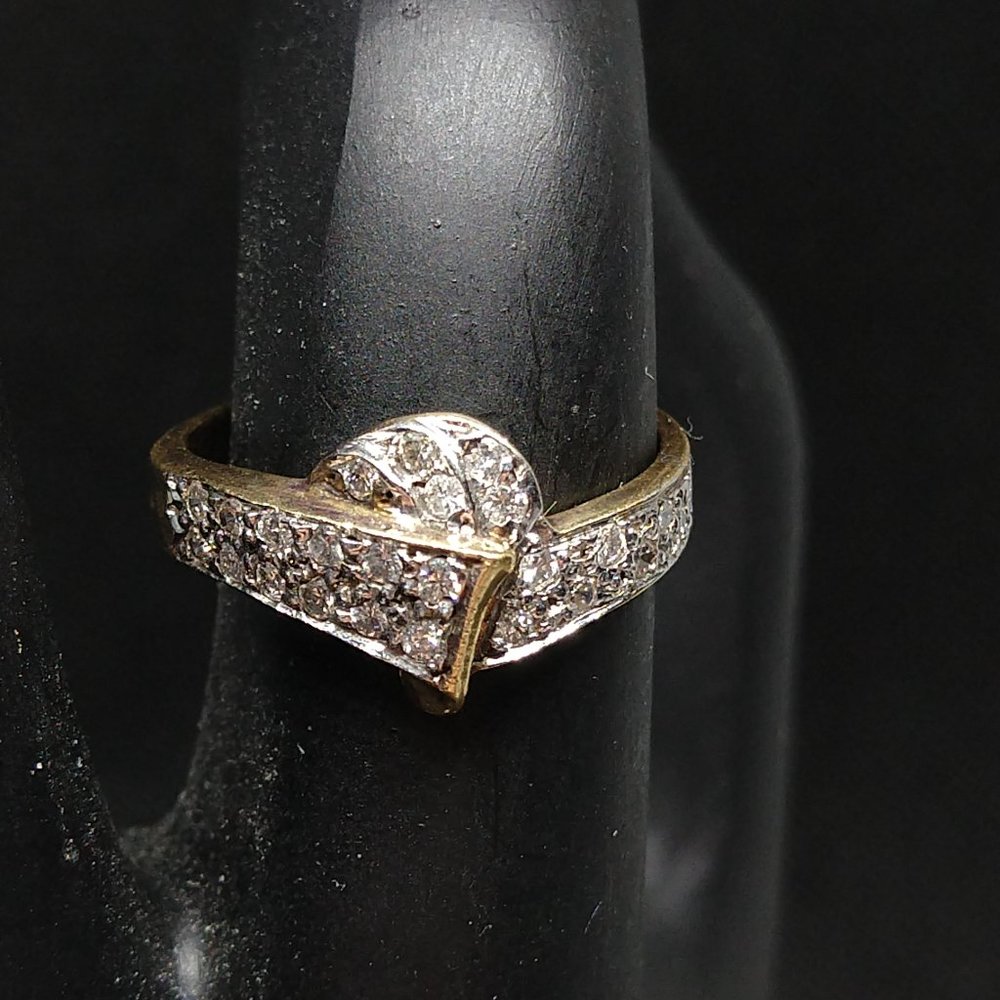 Vintage 14k Yellow Gold Freeform Ring .75 TCW Diamonds Size 7.5